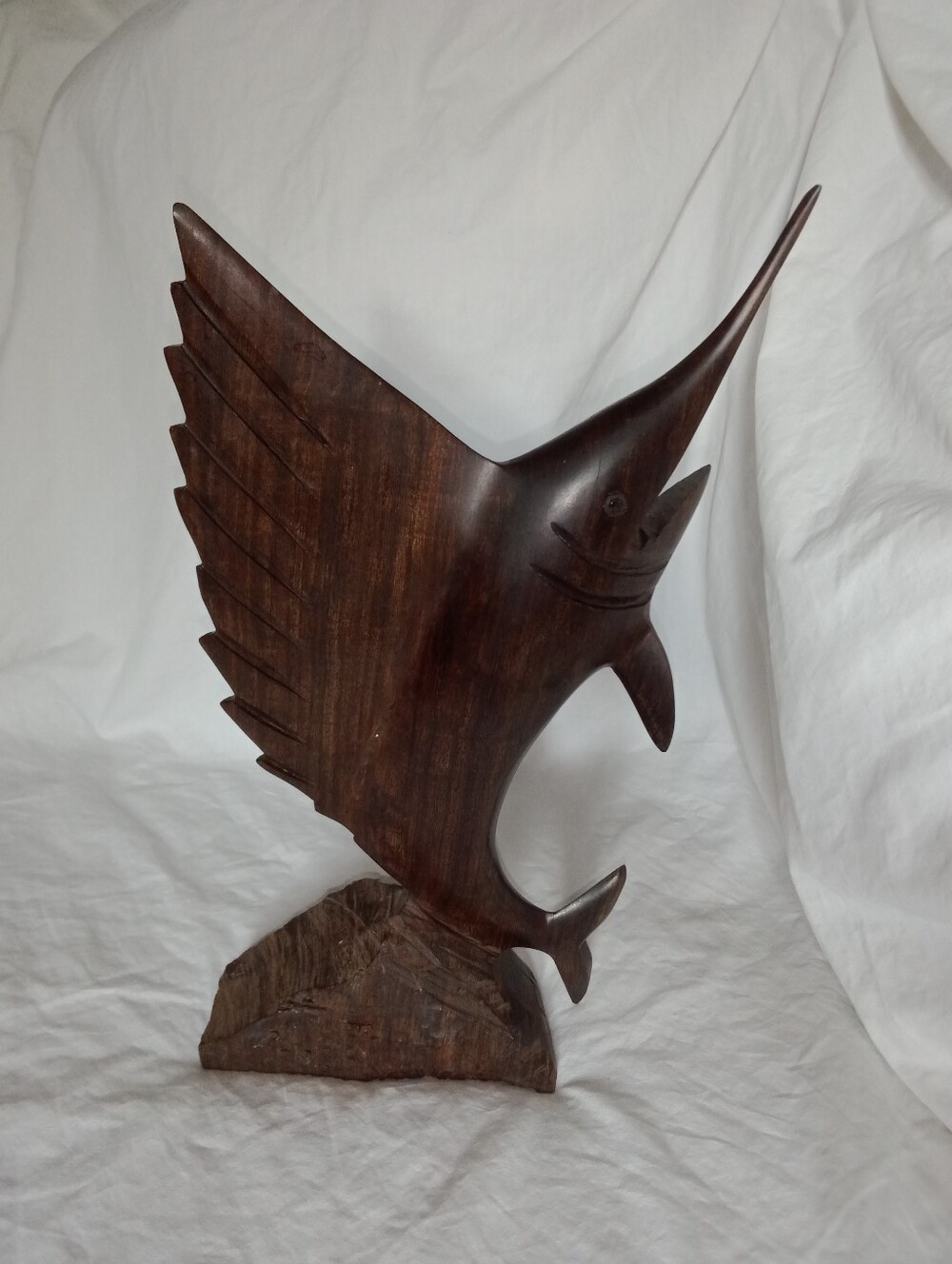 Vintage Ironwood Carved Sailfish Marlin Wood Statue Decor Boho Natural Nautical
